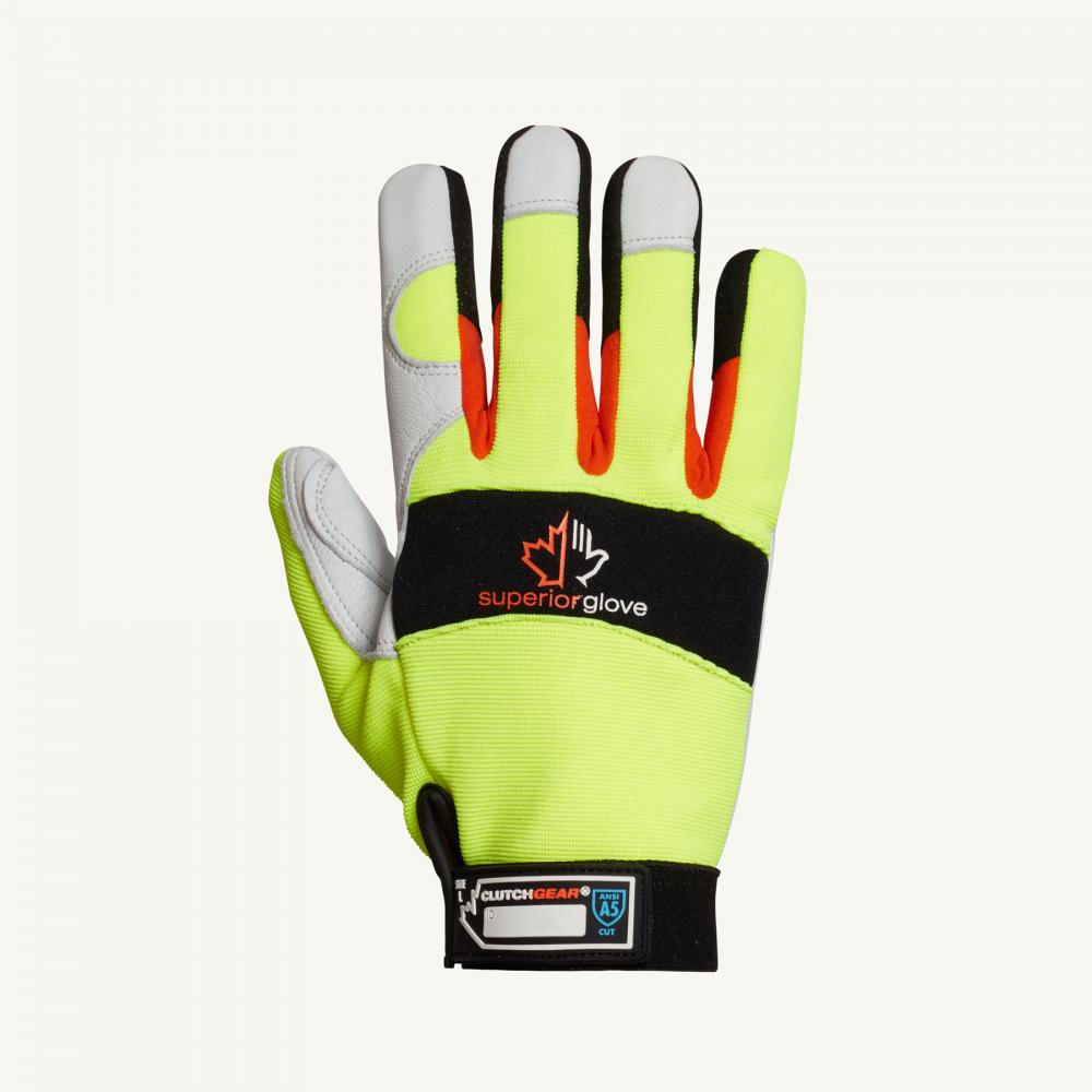 Glove Goatskin Leather Palm, Hi-Viz Spandex Back CLA5 Thinsulate Sz: 2XL