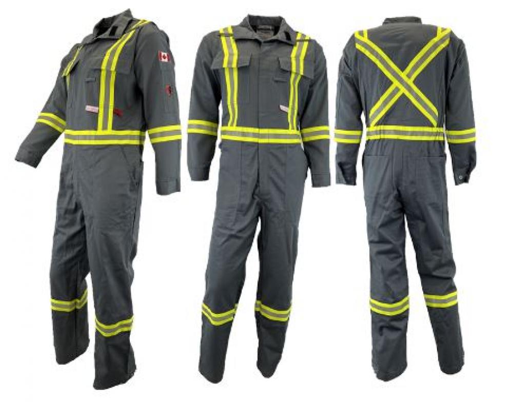 Coverall 8oz Flame Resistant Gray with Reflective Stripes 32R