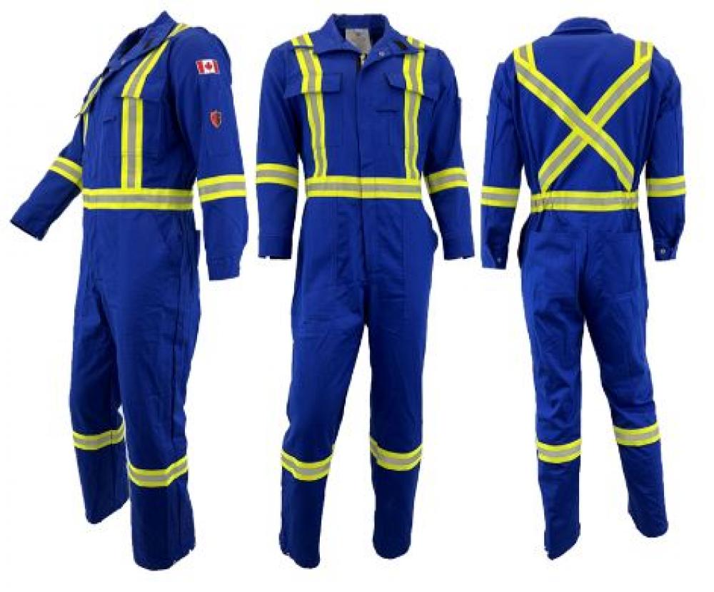 Coverall 8oz Flame Resistant Royal Blue with Reflective Stripes 32R