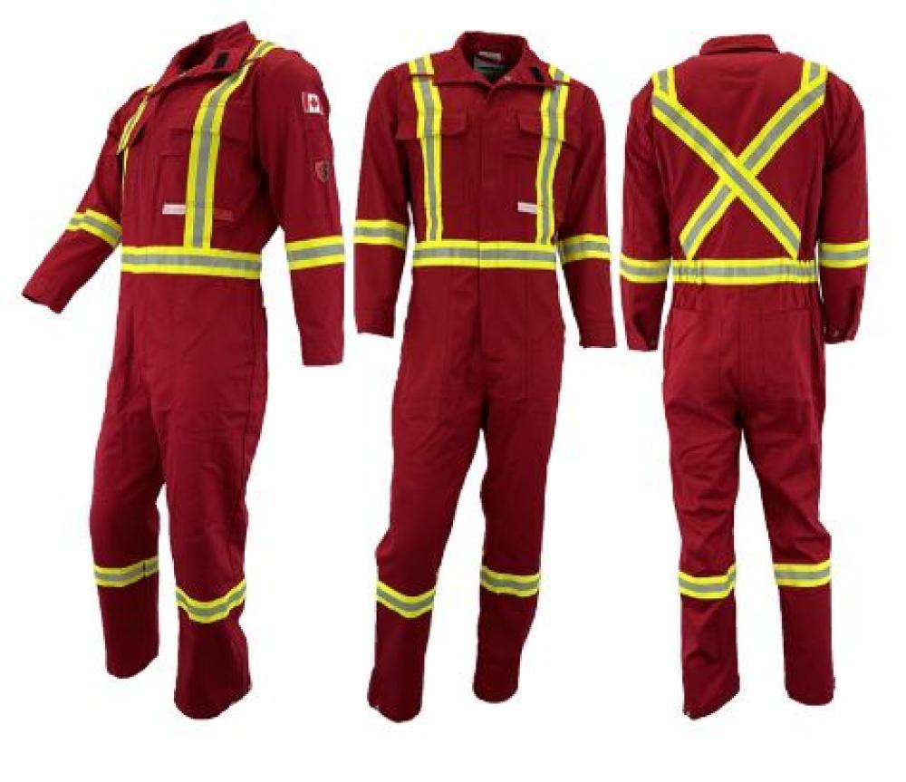 Coverall 8oz Flame Resistant Red with Reflective Stripes 32R