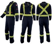 Atlas Workwear ATW1072BK-32R - Coverall 8oz Flame Resistant Black with Reflective Stripes 32R