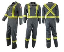 Atlas Workwear ATW1072GR-32R - Coverall 8oz Flame Resistant Gray with Reflective Stripes 32R