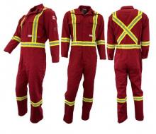 Atlas Workwear ATW1072RD-32R - Coverall 8oz Flame Resistant Red with Reflective Stripes 32R