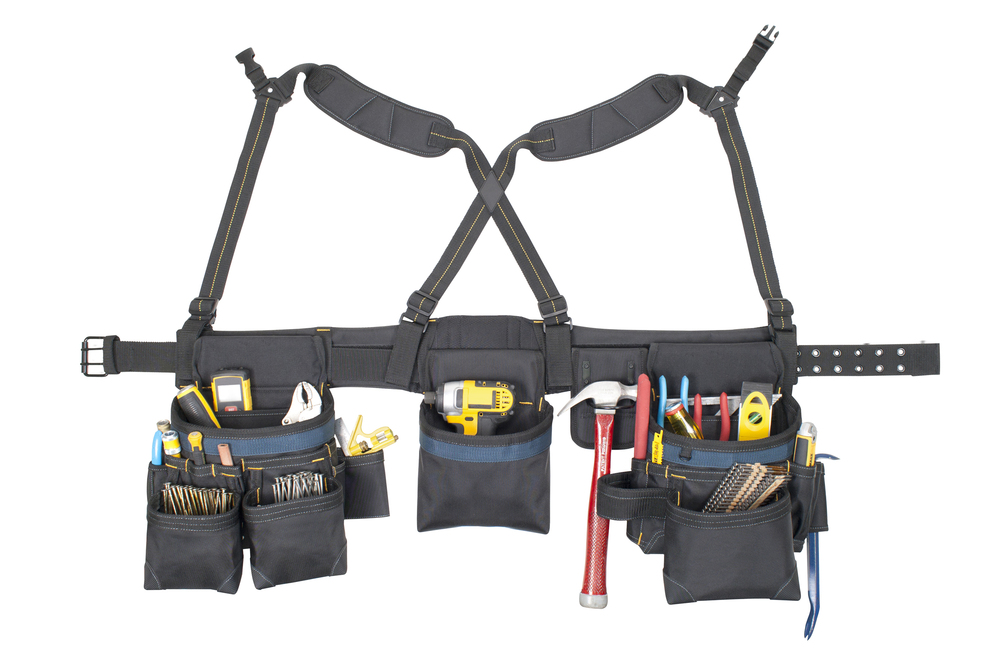 Carpenters Tool Belt w/ Suspenders, Ballistic Poly, 20 Pockets  Fits Waist  29-46