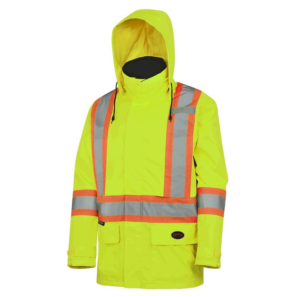Waterproof Jacket Hi-Viz Yellow/Green with Reflective Stripes & Detachable Hood; Sz: 2XL