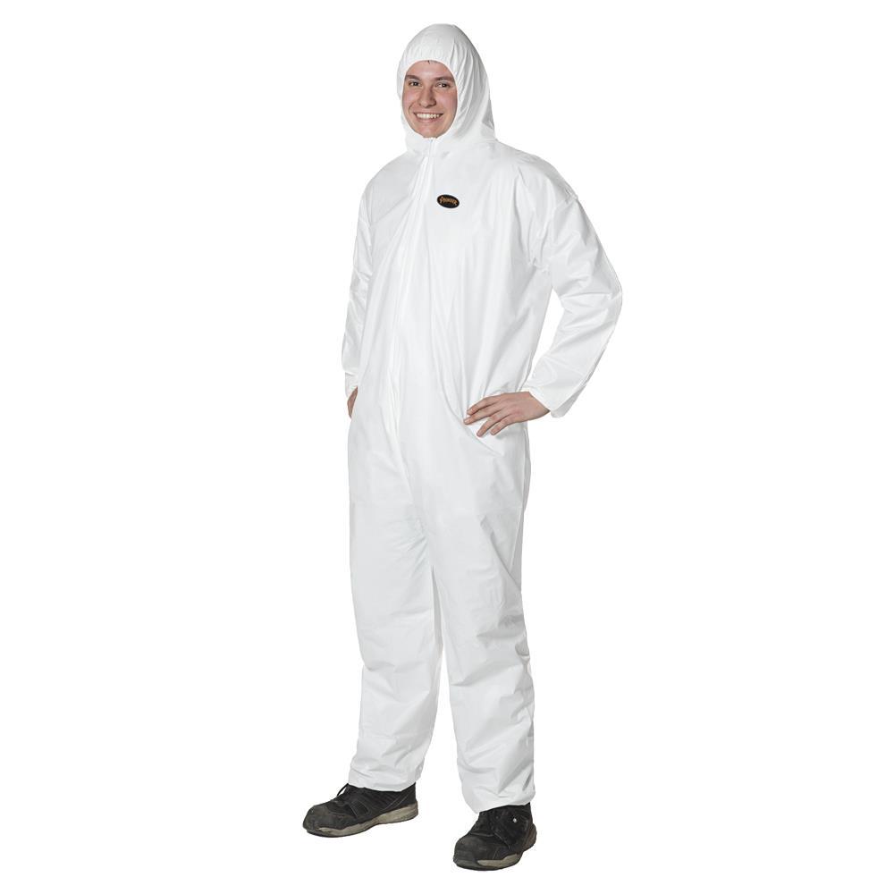 Disposable Coverall Microporous White Chem Resistant with Hood; Sz: 2XL