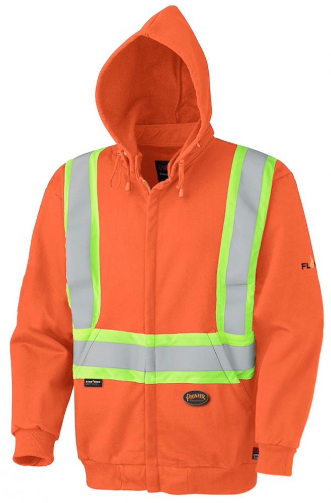 Fleece Hoodie Full Zip, Flame Resistant Orange with 4&#34; Reflective Stripes   Sz: 2XL