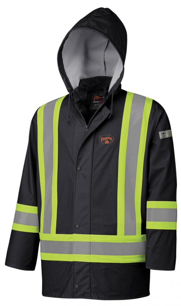 Waterproof Jacket Hi-Viz Black, FR, Chem Resistant, Windproof; Sz: 2XL