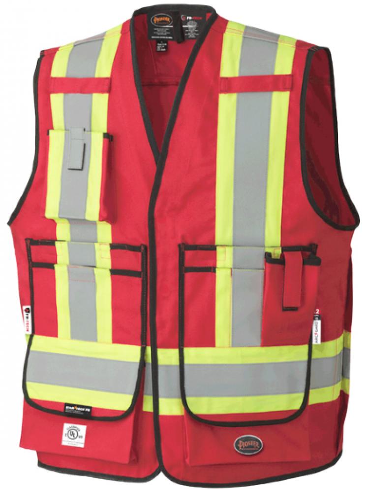 Surveyor Vest Hi-Viz Red 7oz Flame Resistant; Sz: 2XL