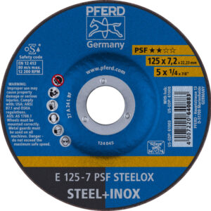 PFERD Grinding Wheel, 5" x 1/4 x 7/8, PSF STEELOX, T27, Aluminum oxide