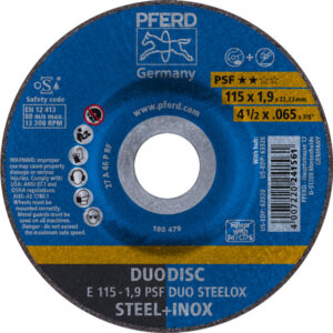 PFERD Combination Wheel, 4-1/2" x .065 x 7/8, PSF DUODISC STEELOX, T27, Aluminum oxide