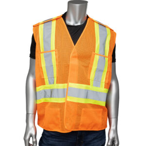 Vest Traffic Orange Polyester Mesh 5 PT Tear Away CL2 L2 4 pockets and D-ring Slot  Sz: XL